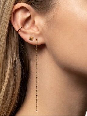 14k Solid Gold Long Chain Drop Earrings Fine Jewelry